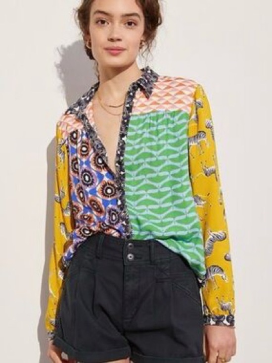 Anthropologie Tops - Anthropologie Maeve The Paz Mixed Print Button Down Zebra Floral Geometric Top S